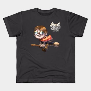 wizard boy with his owl Kids T-Shirt